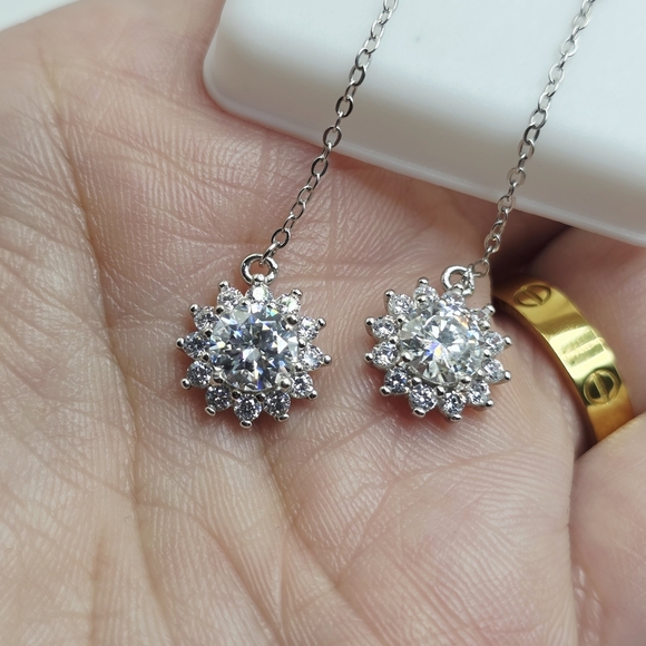 2ct Elegant Silver Moissanite Dangle Earrings - Picture 2 of 11
